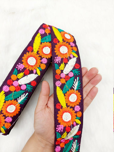 Art Silk Fabric Lace Trim By 3 Yards, Flower Embroidery Indian Laces, Decorative Trim